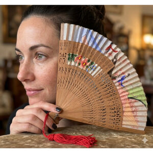 Vintage Wang Sin Kee Fan Shop Shanghai Hand-Painted Folding Fan